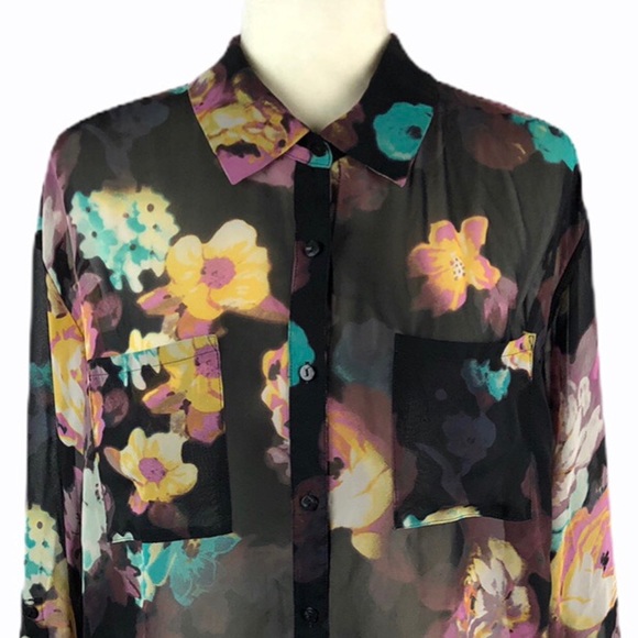 Decree Floral Chiffon Button Down Shirt - Picture 2 of 9